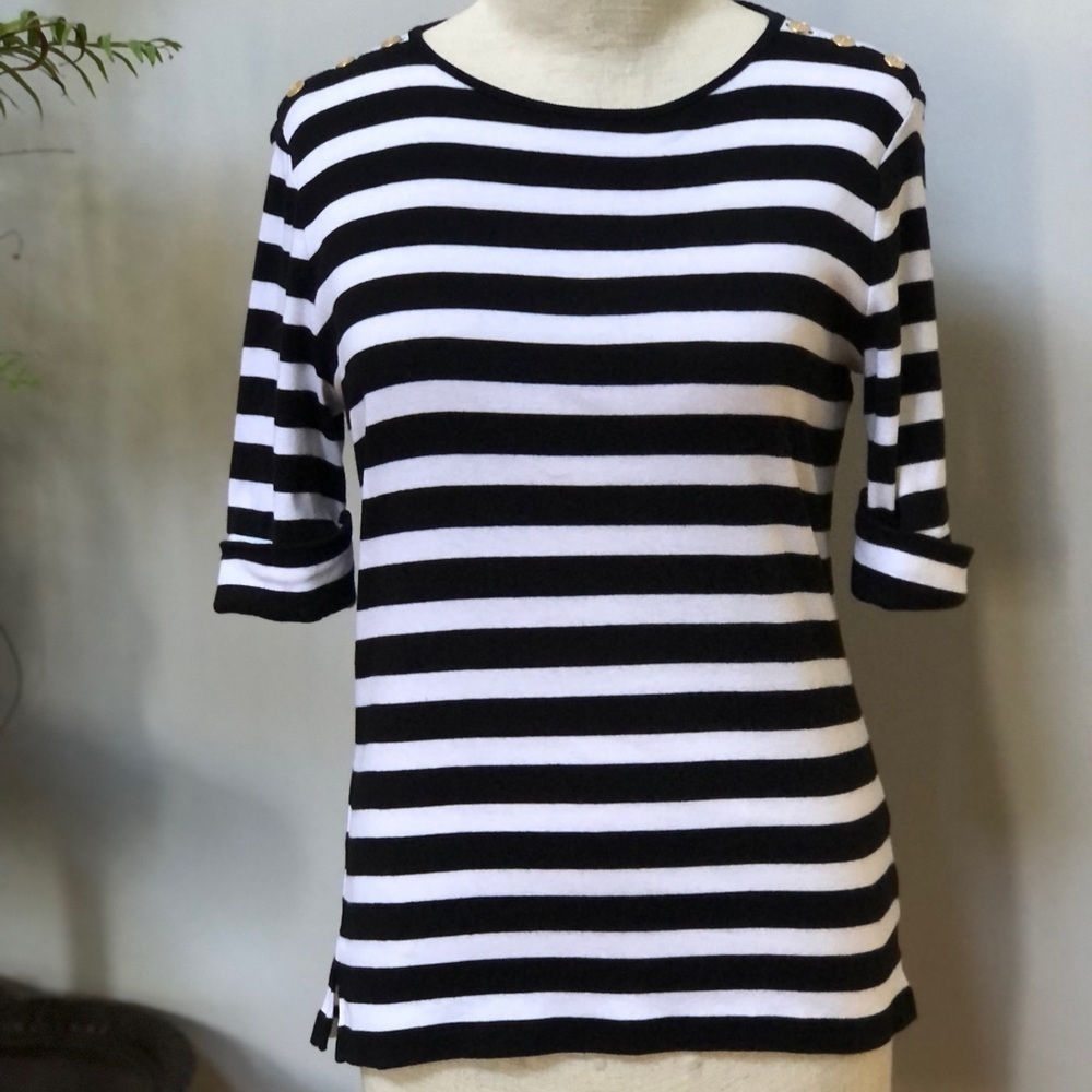 RALPH Lauren Stripped Shirt 3/4 sleeve‎ Black & White size M